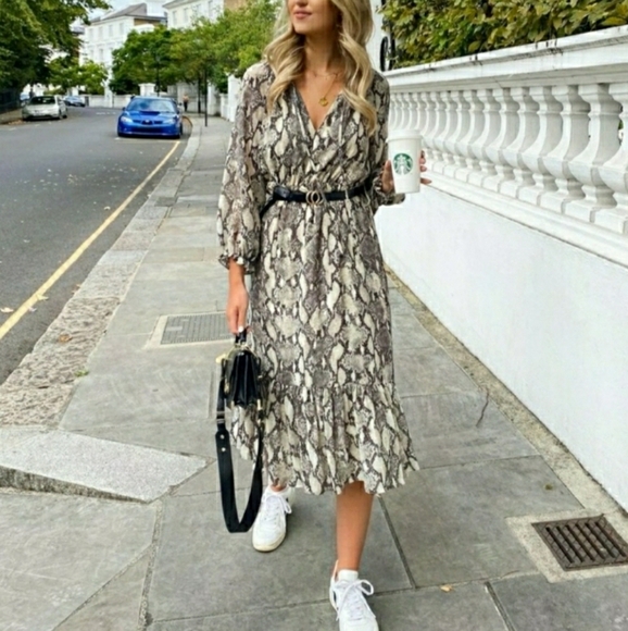 Zara Snakeskin Long Sleeve  Midi Dress NWT - Picture 6 of 6